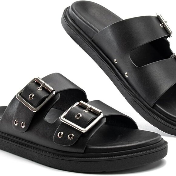 WomenPlatform Sandals Faux Leather Adjustable Double Strap Summer Beach - Picture 3 of 6